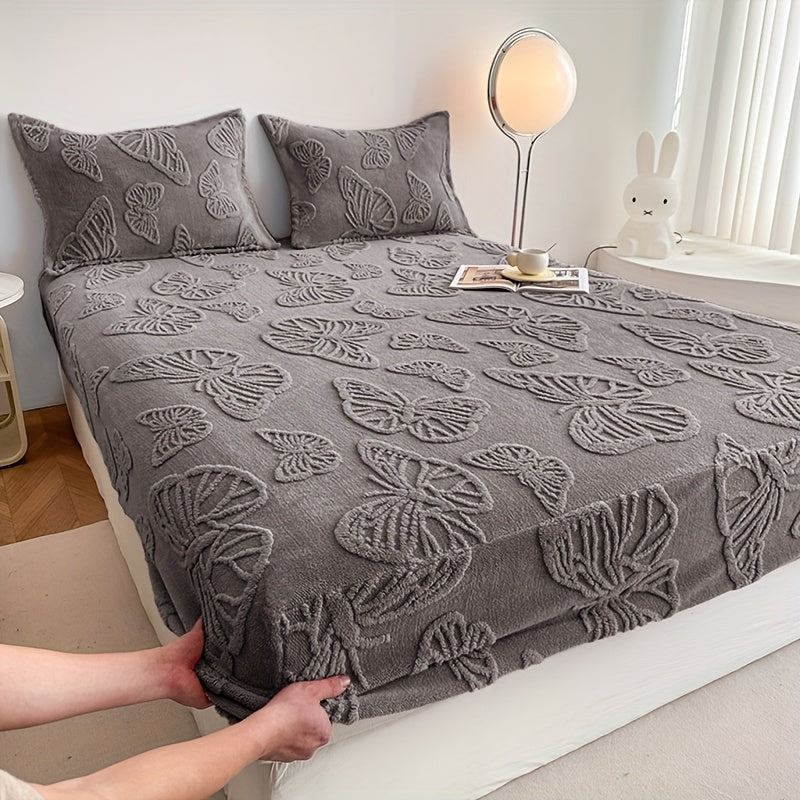 KGOODS Plush Fleece 3-Piece Bed Sheet Set – Butterfly Design, Soft & Warm
