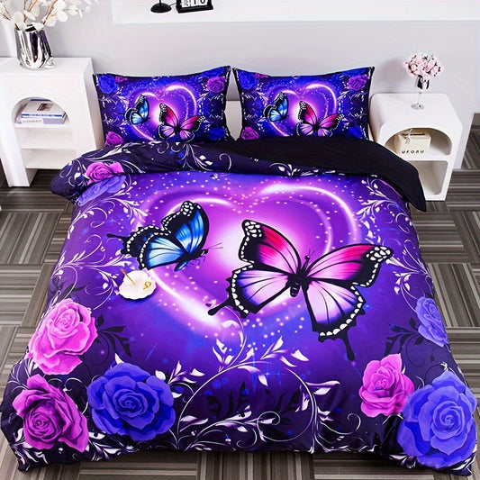 Enchanted Violet Garden 3-Piece Duvet Cover Set