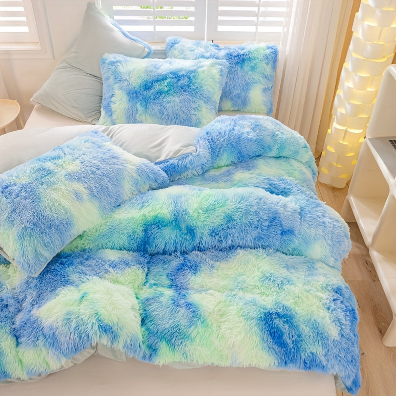 Y2K Tie-Dye Plush Cover Set – Soft Gradient Bedding with Pillowcases