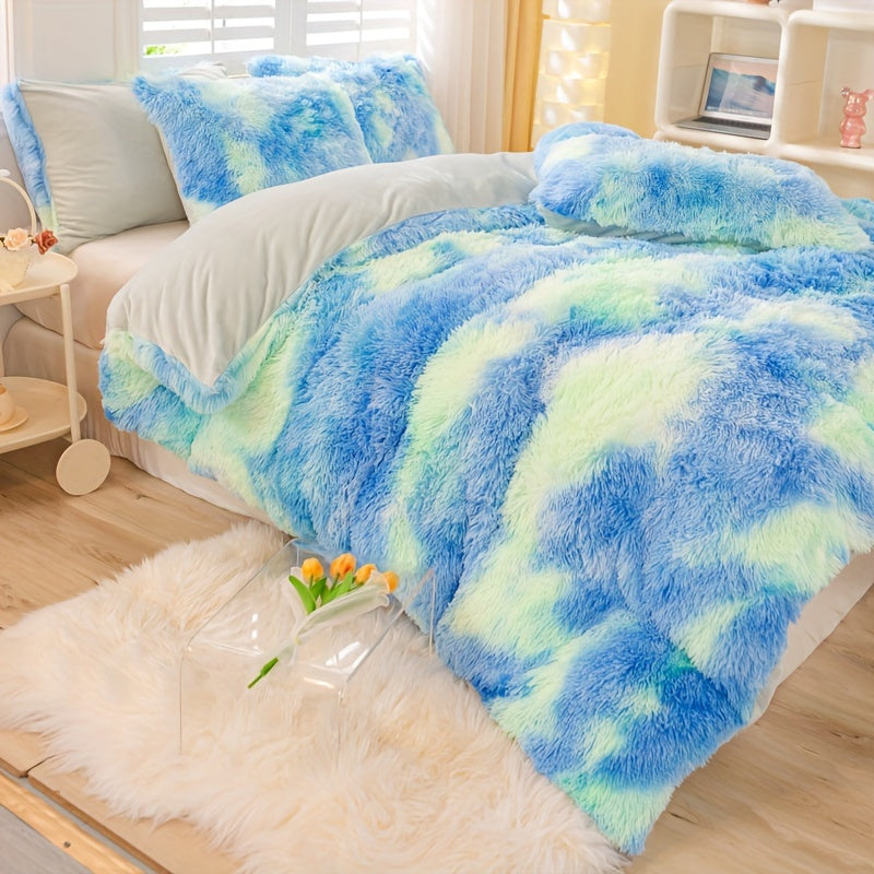 Y2K Tie-Dye Plush Cover Set – Soft Gradient Bedding with Pillowcases
