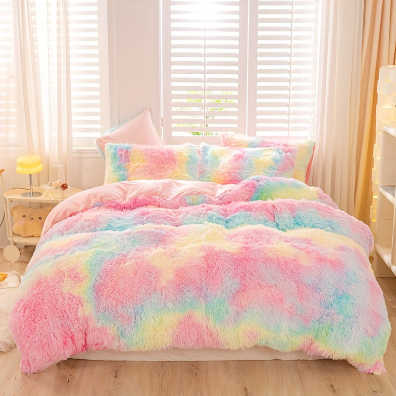 Y2K Tie-Dye Plush Cover Set – Soft Gradient Bedding with Pillowcases