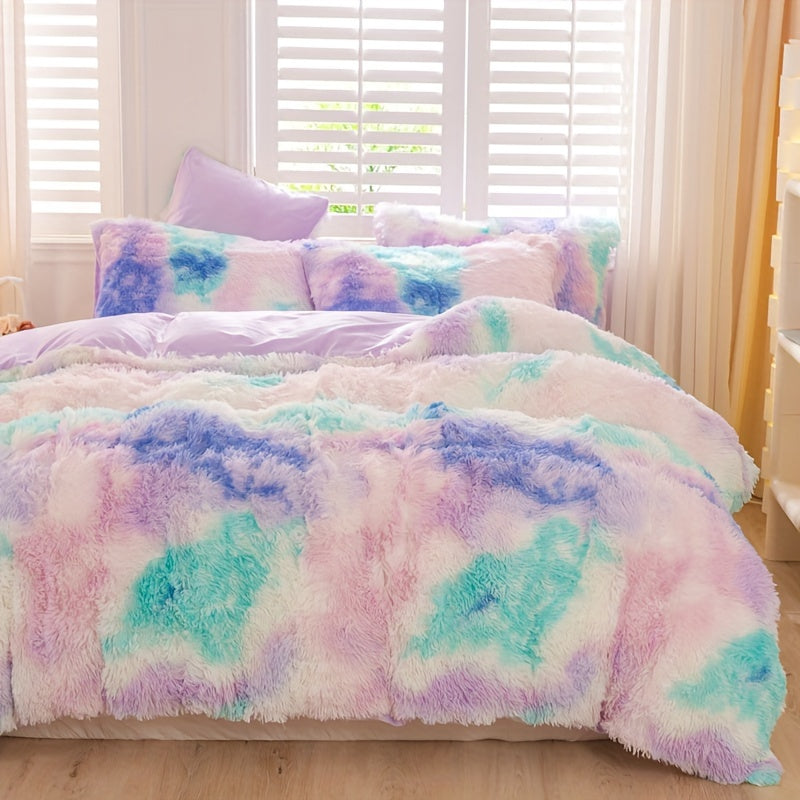 Y2K Tie-Dye Plush Cover Set – Soft Gradient Bedding with Pillowcases