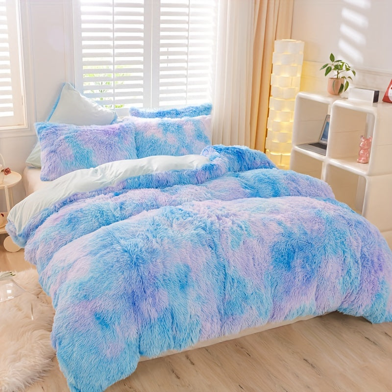 Y2K Tie-Dye Plush Cover Set – Soft Gradient Bedding with Pillowcases