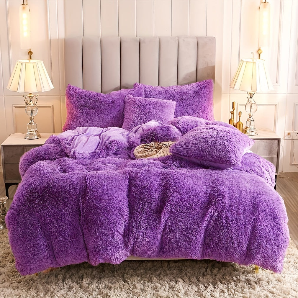 Multicolor Plush Cover Set – Soft Fluffy Bedding with Pillowcases