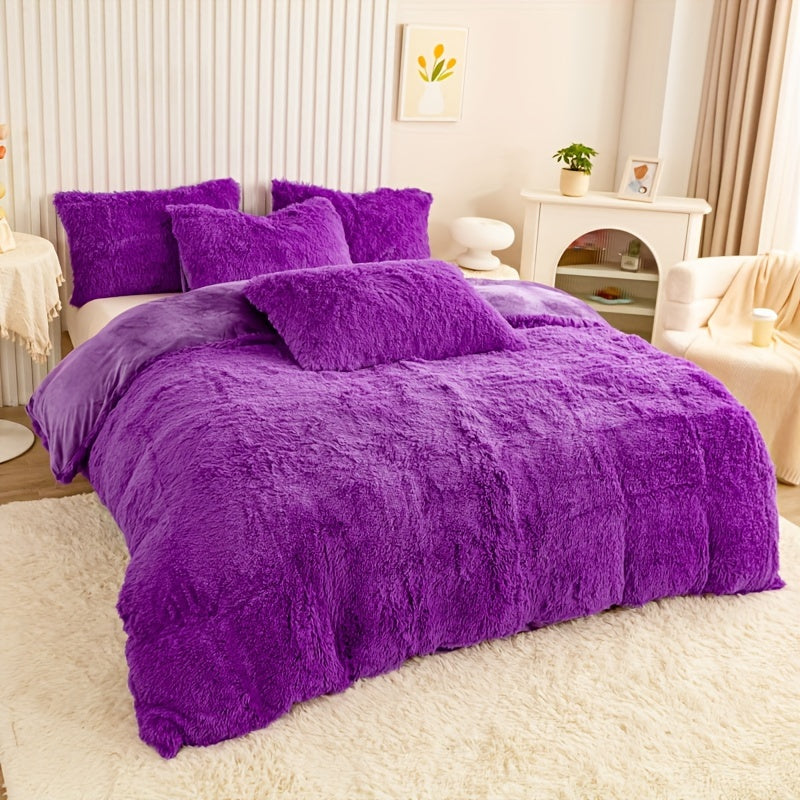 Multicolor Plush Cover Set – Soft Fluffy Bedding with Pillowcases