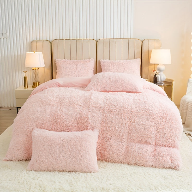 Multicolor Plush Cover Set – Soft Fluffy Bedding with Pillowcases
