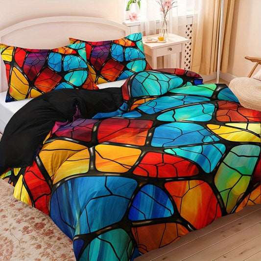 Vibrant Artistic Kaleidoscope 3-Piece Duvet Cover Set