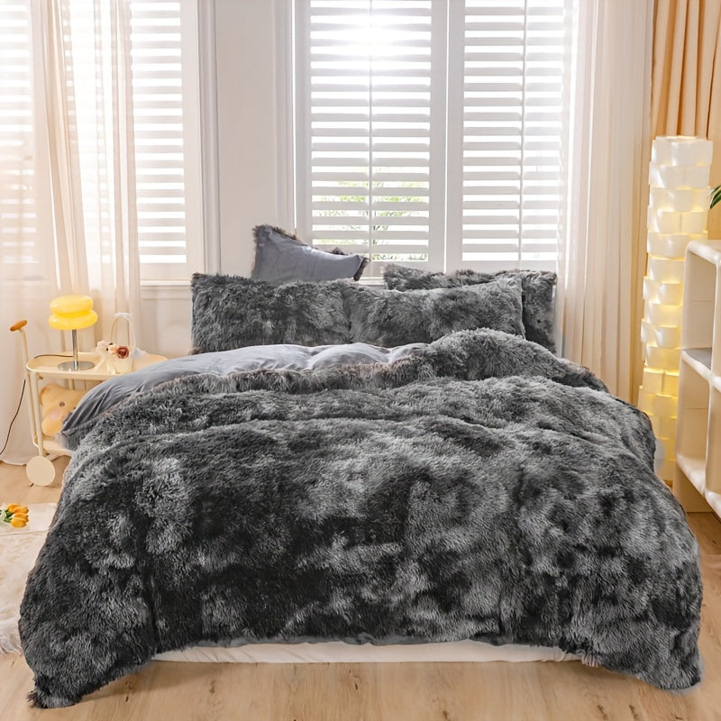 Y2K Tie-Dye Plush Cover Set – Soft Gradient Bedding with Pillowcases