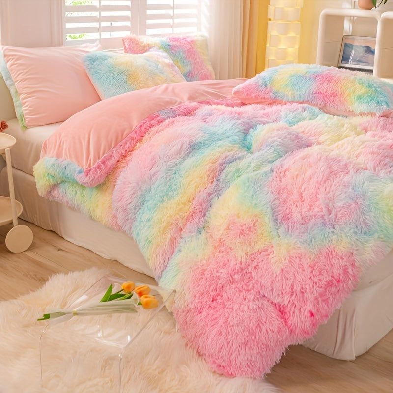 Y2K Tie-Dye Plush Cover Set – Soft Gradient Bedding with Pillowcases