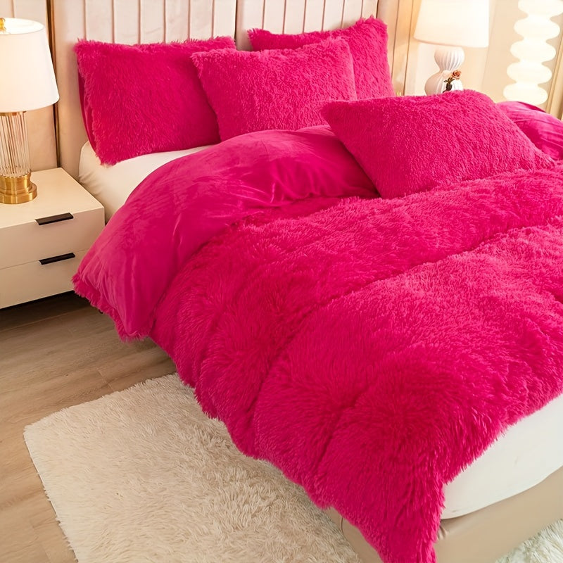 Multicolor Plush Cover Set – Soft Fluffy Bedding with Pillowcases