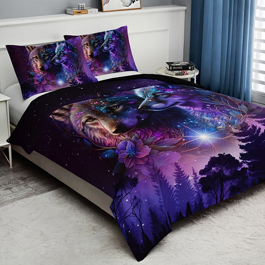 Purple Starry Wolf 3-Piece Duvet Cover Set