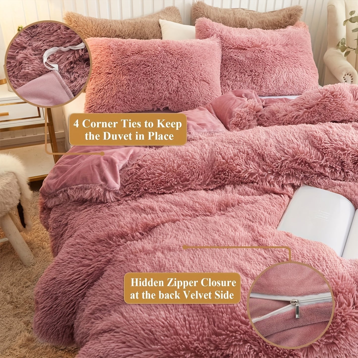 Multicolor Plush Cover Set – Soft Fluffy Bedding with Pillowcases