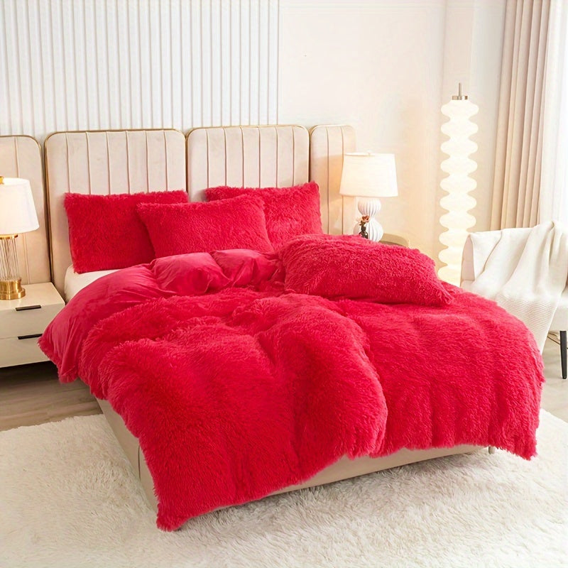 Multicolor Plush Cover Set – Soft Fluffy Bedding with Pillowcases