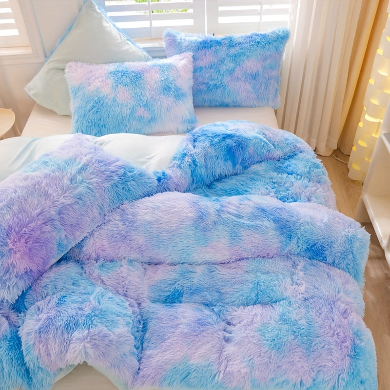Y2K Tie-Dye Plush Cover Set – Soft Gradient Bedding with Pillowcases