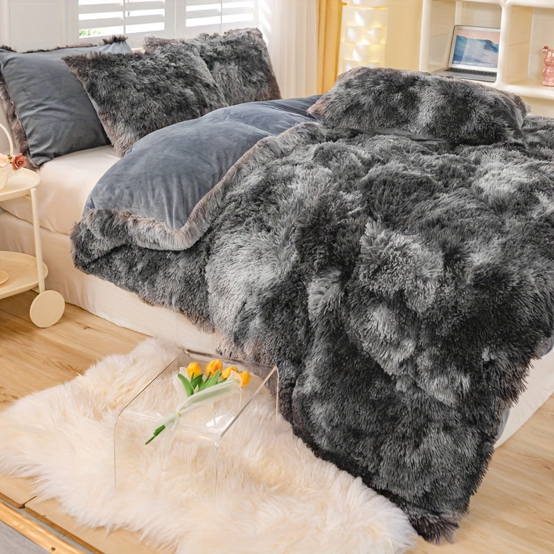 Y2K Tie-Dye Plush Cover Set – Soft Gradient Bedding with Pillowcases