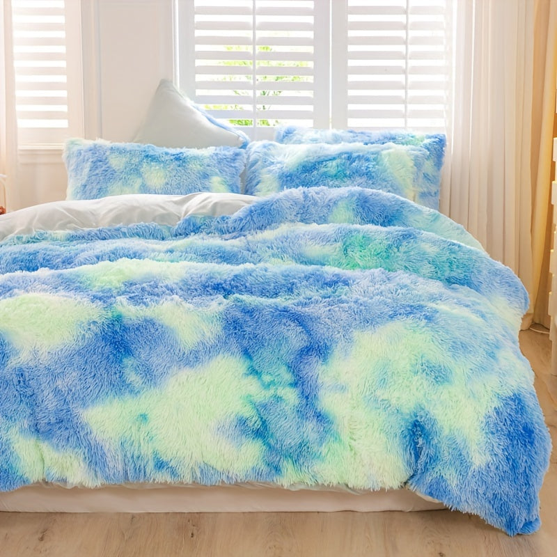 Y2K Tie-Dye Plush Cover Set – Soft Gradient Bedding with Pillowcases