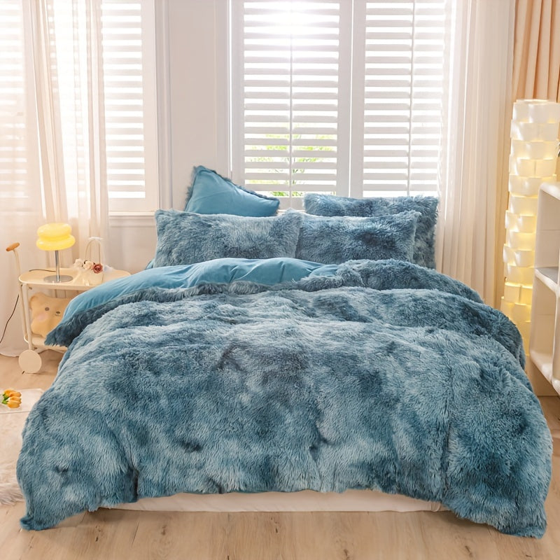 Y2K Tie-Dye Plush Cover Set – Soft Gradient Bedding with Pillowcases