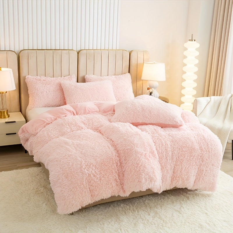 Multicolor Plush Cover Set – Soft Fluffy Bedding with Pillowcases