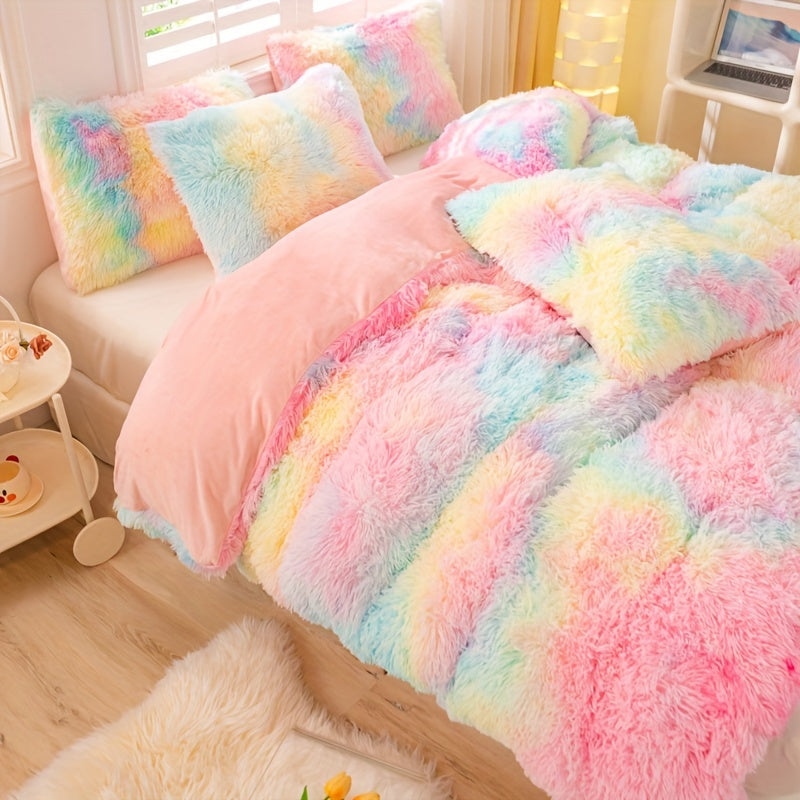 Y2K Tie-Dye Plush Cover Set – Soft Gradient Bedding with Pillowcases