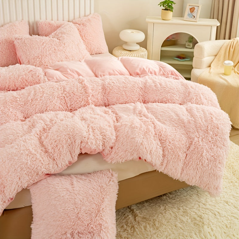 Multicolor Plush Cover Set – Soft Fluffy Bedding with Pillowcases