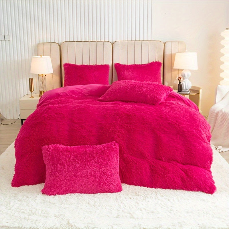 Multicolor Plush Cover Set – Soft Fluffy Bedding with Pillowcases