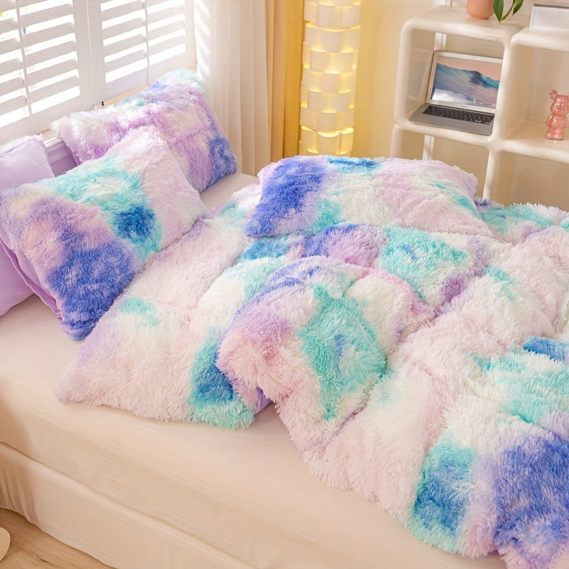 Y2K Tie-Dye Plush Cover Set – Soft Gradient Bedding with Pillowcases