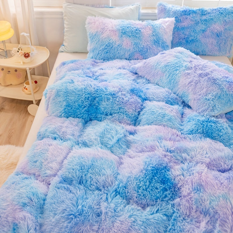 Y2K Tie-Dye Plush Cover Set – Soft Gradient Bedding with Pillowcases