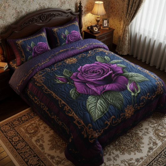 Regal Velvet Rose 3-Piece Quilted Bedding Set