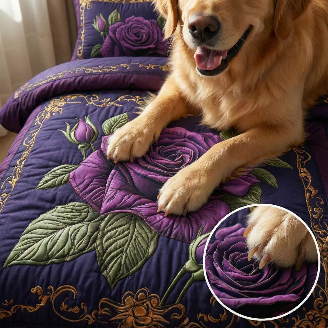 Regal Velvet Rose 3-Piece Quilted Bedding Set