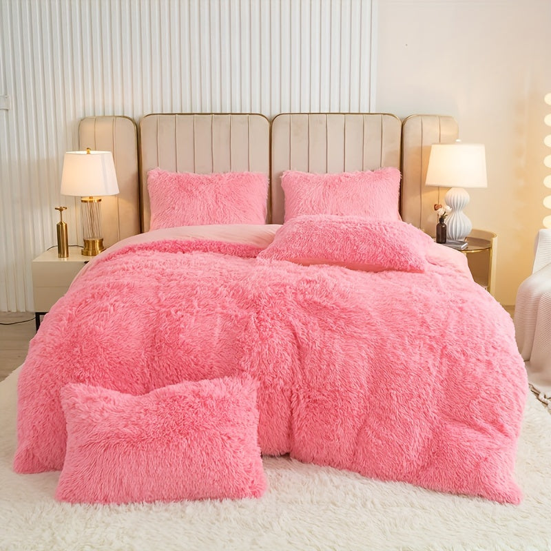Multicolor Plush Cover Set – Soft Fluffy Bedding with Pillowcases