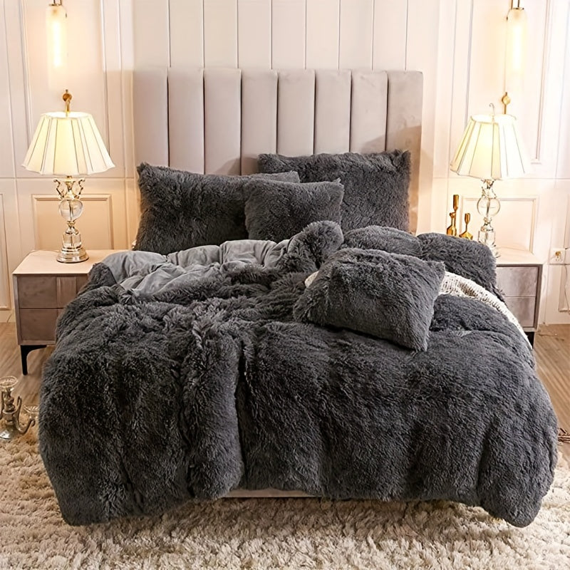 Multicolor Plush Cover Set – Soft Fluffy Bedding with Pillowcases