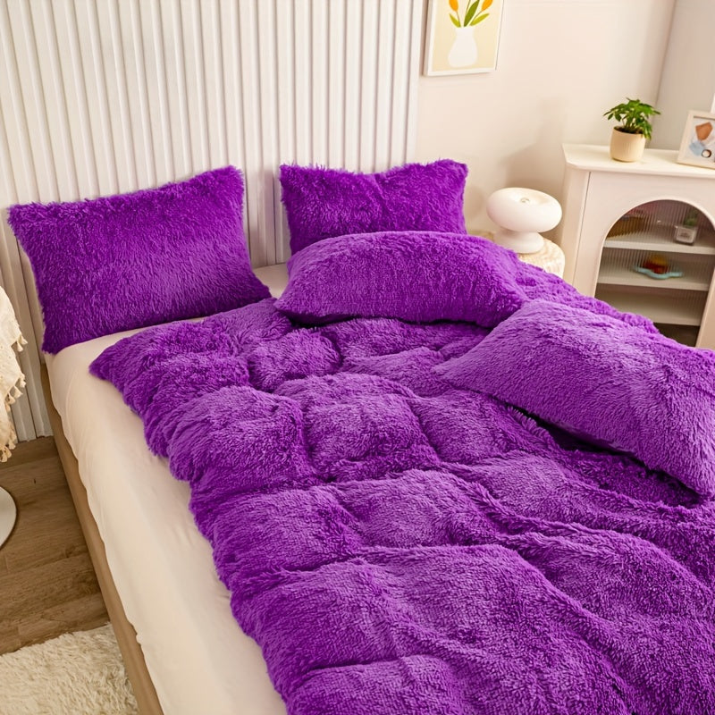 Multicolor Plush Cover Set – Soft Fluffy Bedding with Pillowcases