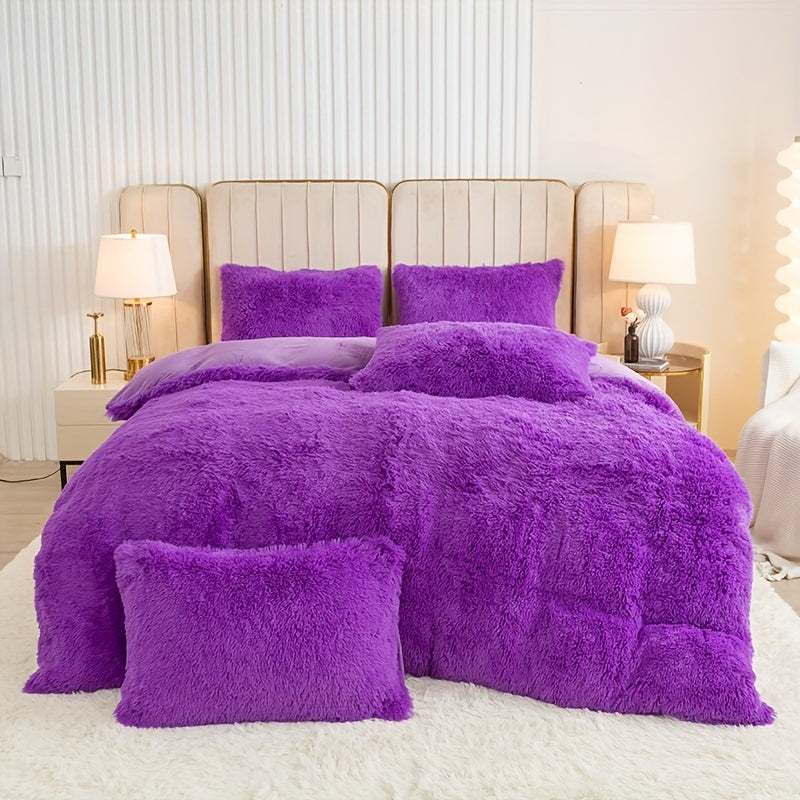 Multicolor Plush Cover Set – Soft Fluffy Bedding with Pillowcases