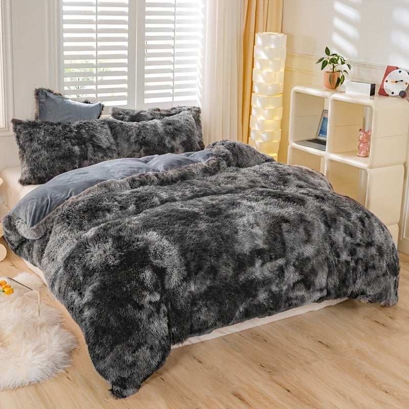 Y2K Tie-Dye Plush Cover Set – Soft Gradient Bedding with Pillowcases