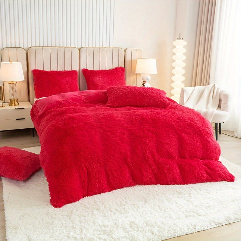 Multicolor Plush Cover Set – Soft Fluffy Bedding with Pillowcases