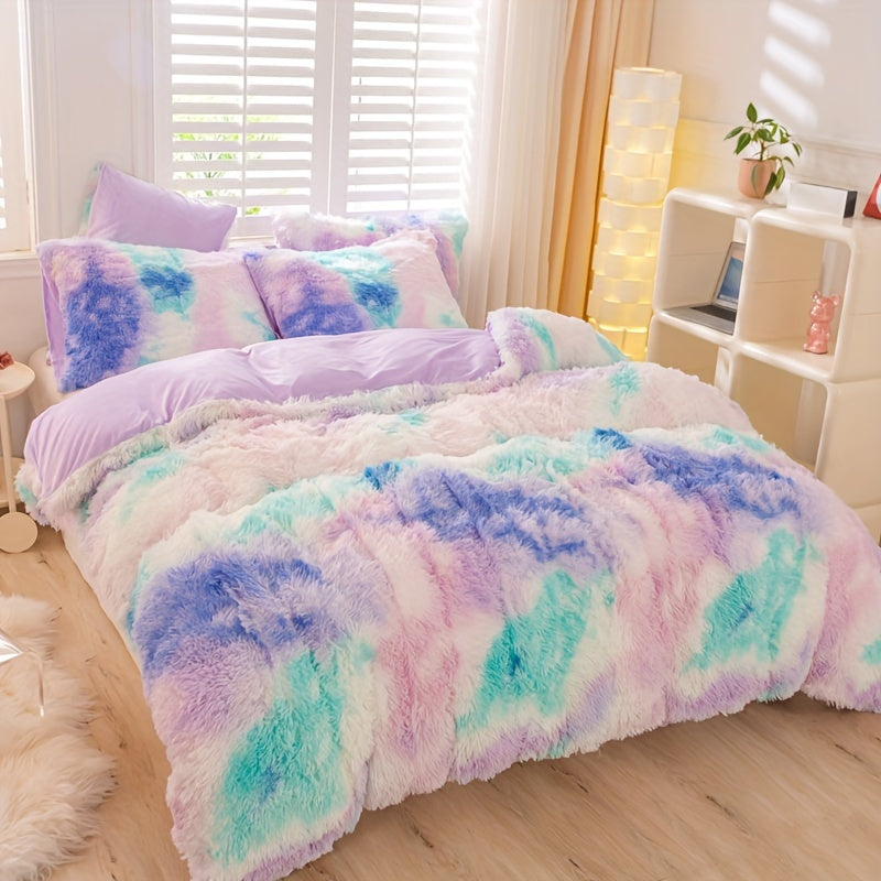 Y2K Tie-Dye Plush Cover Set – Soft Gradient Bedding with Pillowcases