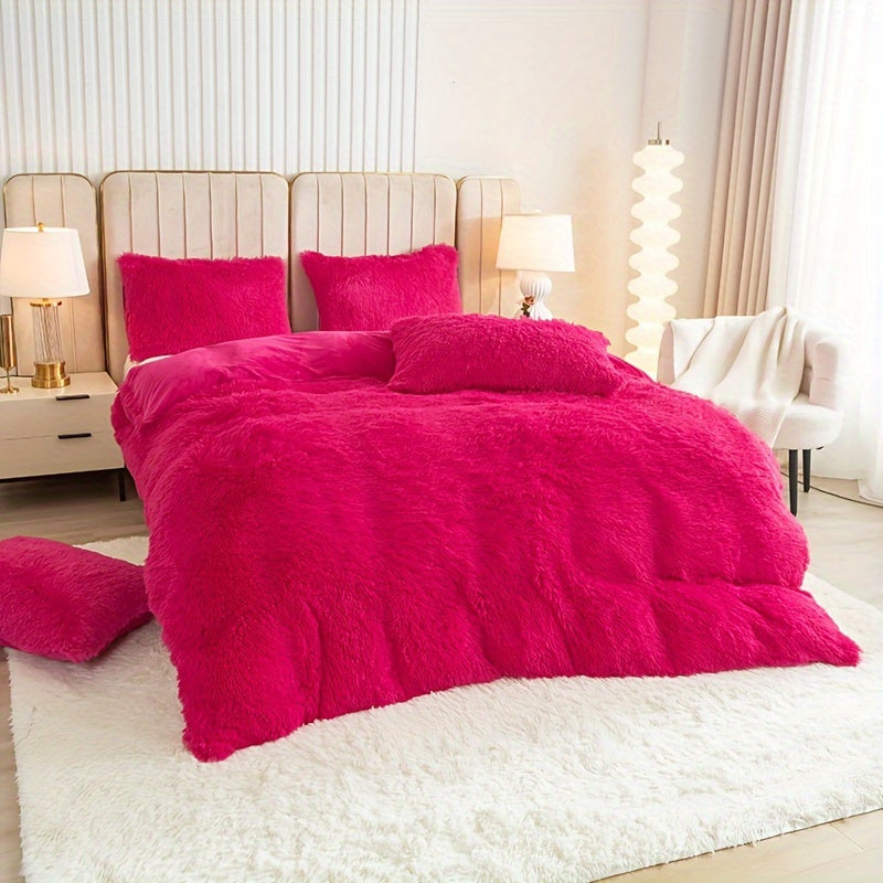 Multicolor Plush Cover Set – Soft Fluffy Bedding with Pillowcases