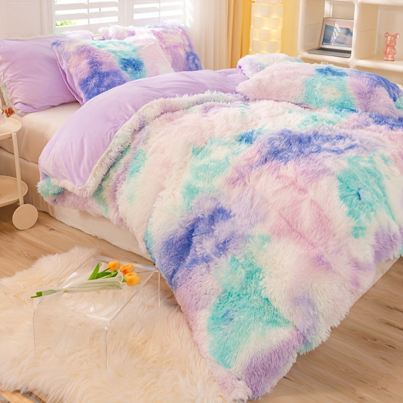 Y2K Tie-Dye Plush Cover Set – Soft Gradient Bedding with Pillowcases