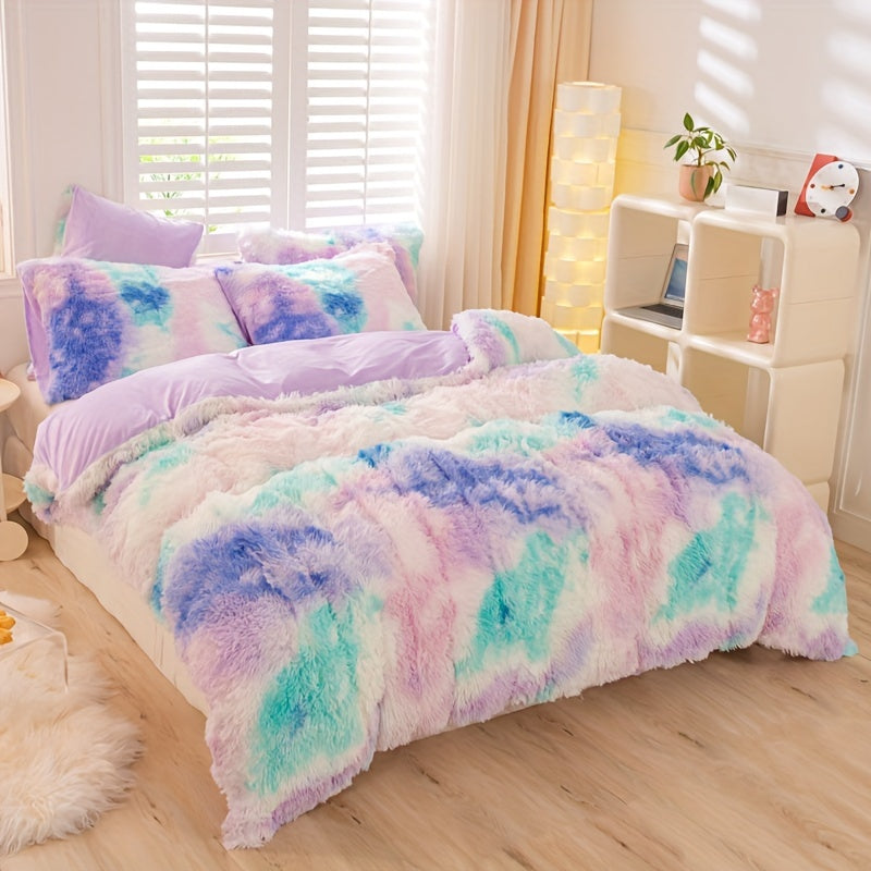 Y2K Tie-Dye Plush Cover Set – Soft Gradient Bedding with Pillowcases