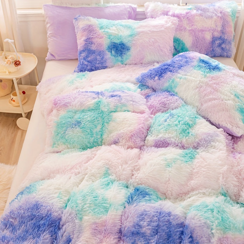Y2K Tie-Dye Plush Cover Set – Soft Gradient Bedding with Pillowcases