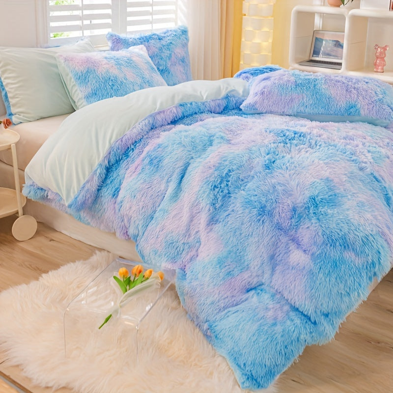Y2K Tie-Dye Plush Cover Set – Soft Gradient Bedding with Pillowcases