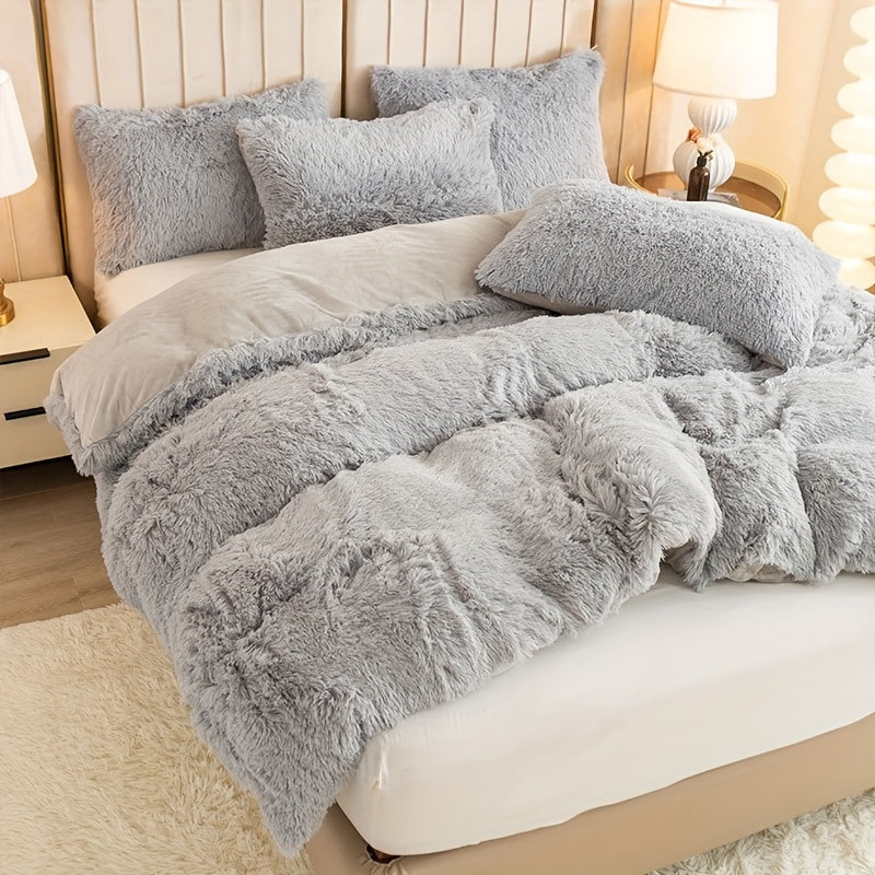 Multicolor Plush Cover Set – Soft Fluffy Bedding with Pillowcases