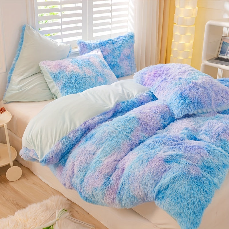 Y2K Tie-Dye Plush Cover Set – Soft Gradient Bedding with Pillowcases