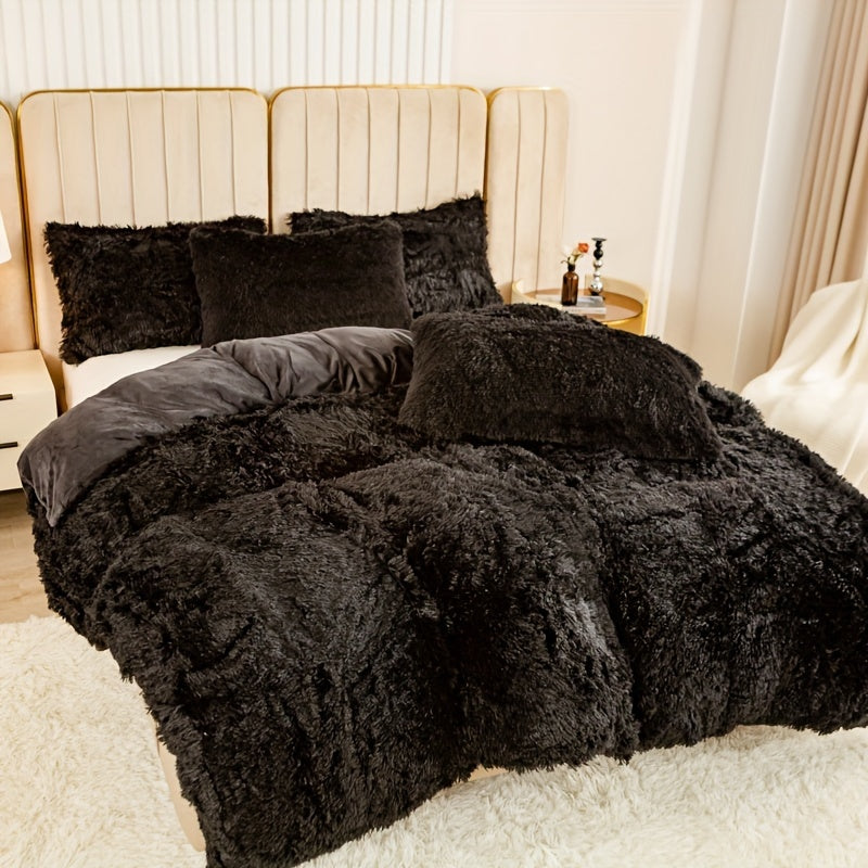Multicolor Plush Cover Set – Soft Fluffy Bedding with Pillowcases