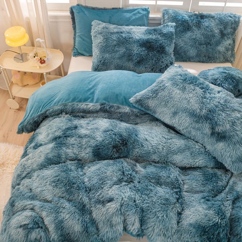 Y2K Tie-Dye Plush Cover Set – Soft Gradient Bedding with Pillowcases