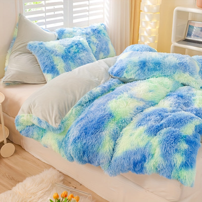 Y2K Tie-Dye Plush Cover Set – Soft Gradient Bedding with Pillowcases