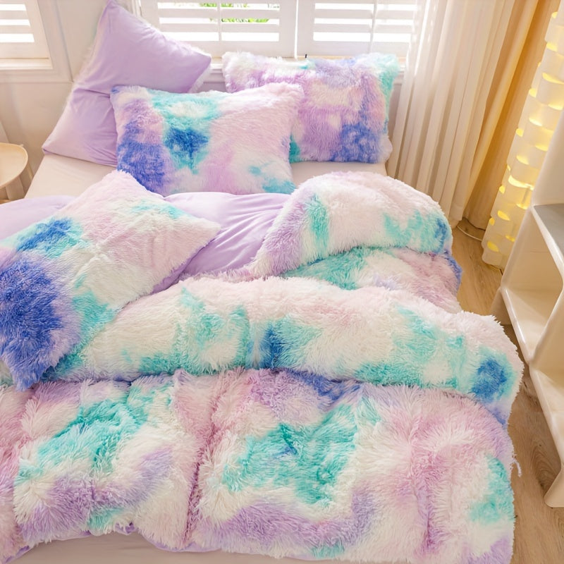 Y2K Tie-Dye Plush Cover Set – Soft Gradient Bedding with Pillowcases