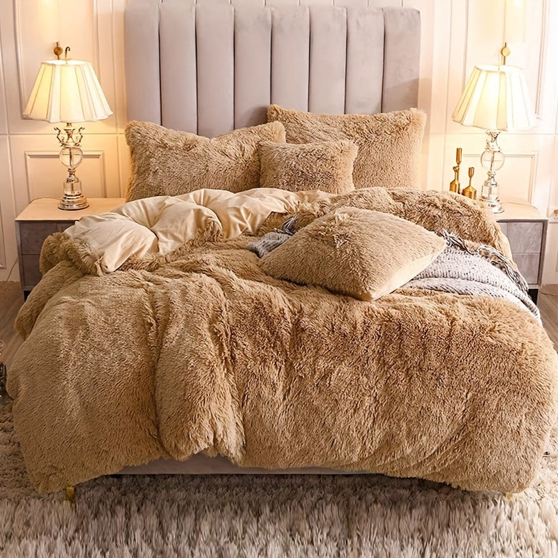 Multicolor Plush Cover Set – Soft Fluffy Bedding with Pillowcases