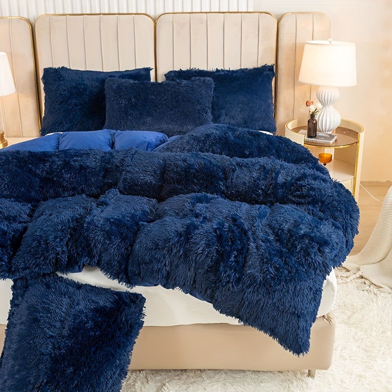 Multicolor Plush Cover Set – Soft Fluffy Bedding with Pillowcases