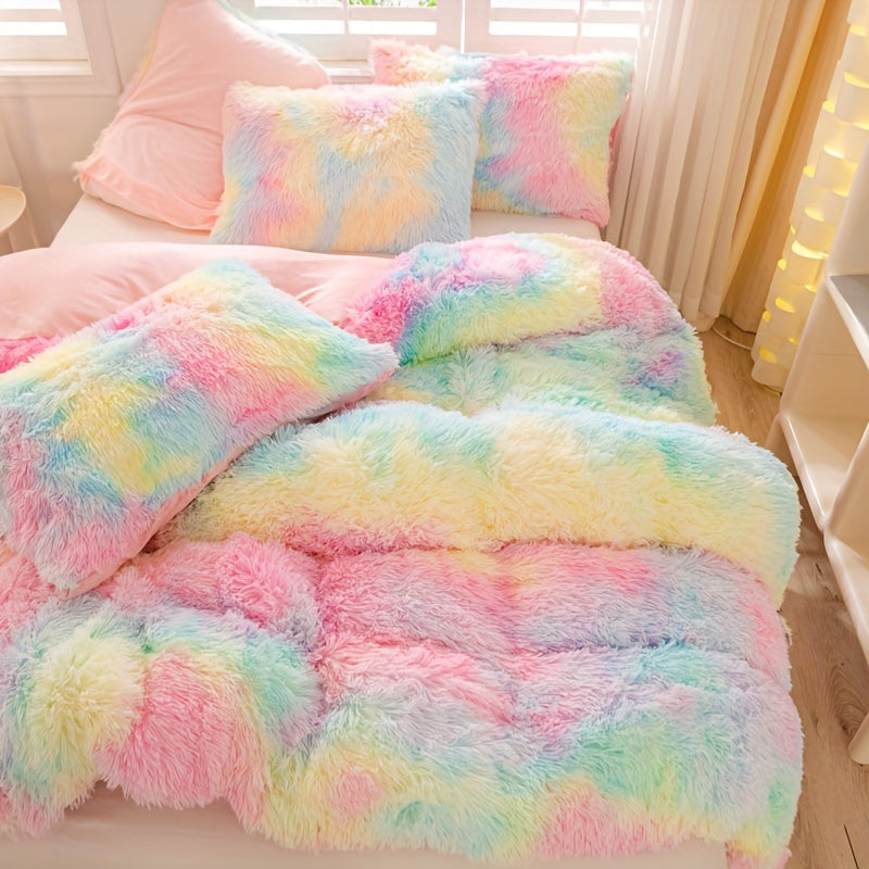 Y2K Tie-Dye Plush Cover Set – Soft Gradient Bedding with Pillowcases